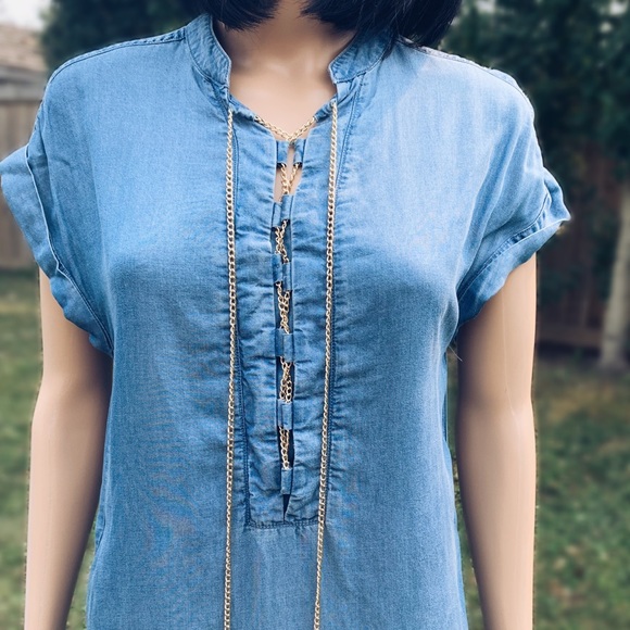 Michael Kors denim tunic with gold chain lacing - Picture 8 of 17